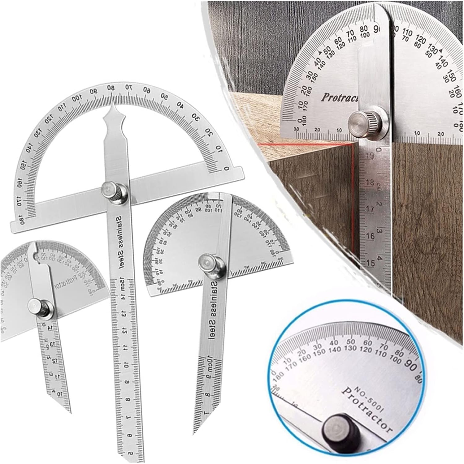 180 Degree Protractor Metal Angle Finder Goniometer Stainless Steel Gauge Adjustable Measuring Ruler Angle Woodworking Tools Set,for Woodworking/Construction(140mm)