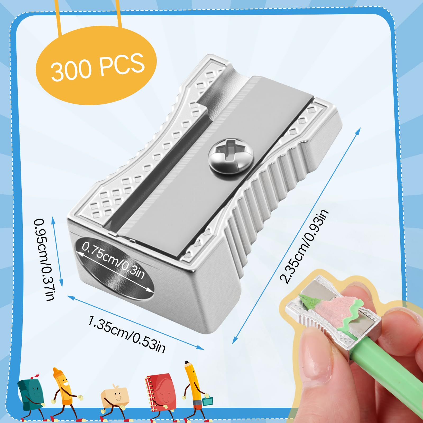 Tenceur 300 pezzi di metallo temperamatite singolo foro mini alluminio temperamatite temperamatite bulk per scuola ufficio cancelleria forniture aula