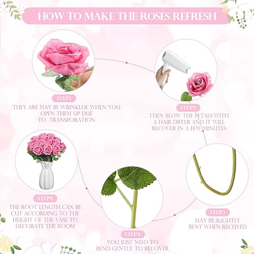 Miniatura 3 de Jexine 50 Piezas Flores Rosas Artificiales a Granel Rosas de Seda Realistas Falsas con Tallo Largo Ramo de Flores Artificiales de Plástico de