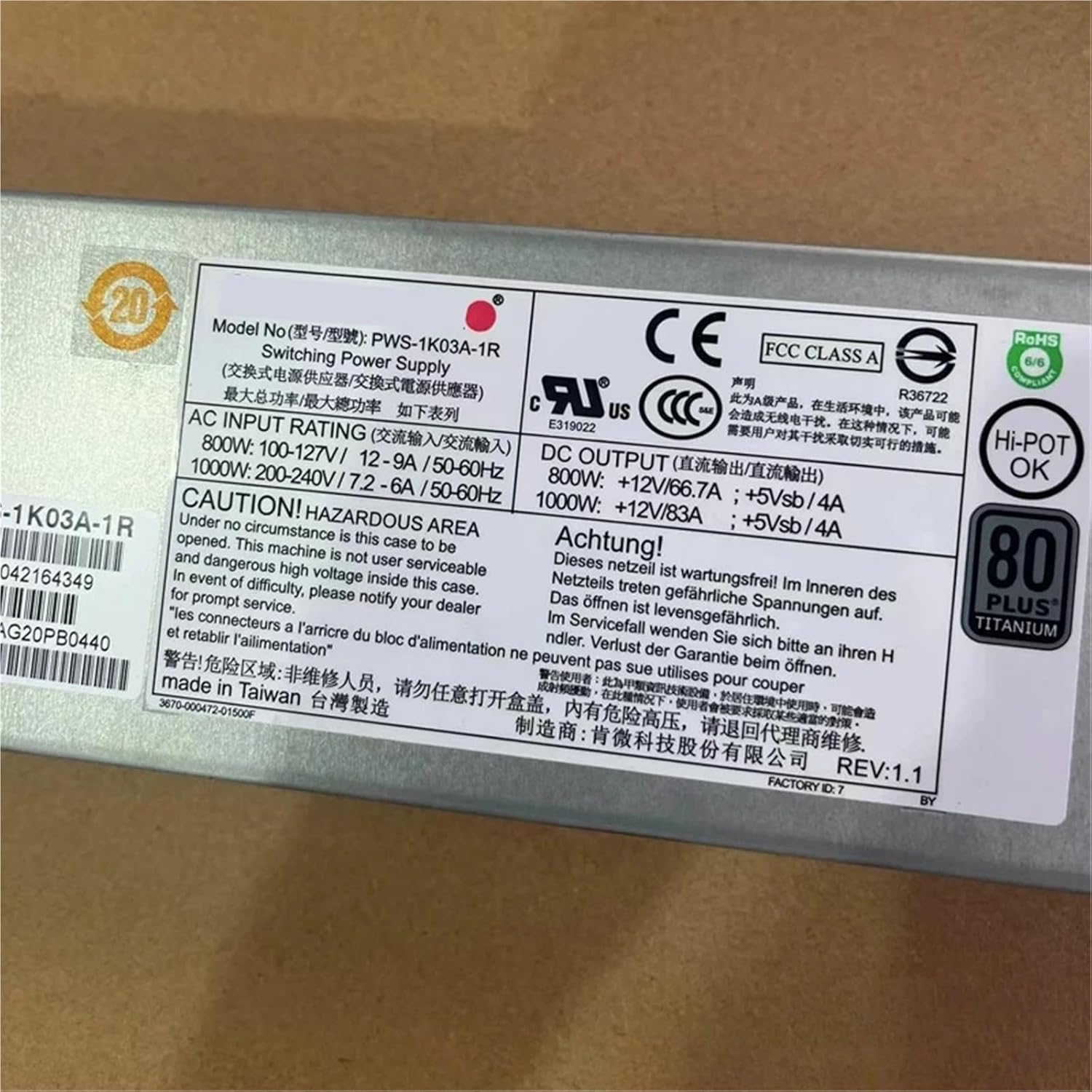 1pc Replacement for PWS-1K03A-1R 1U 1000W Redundant Power Supply