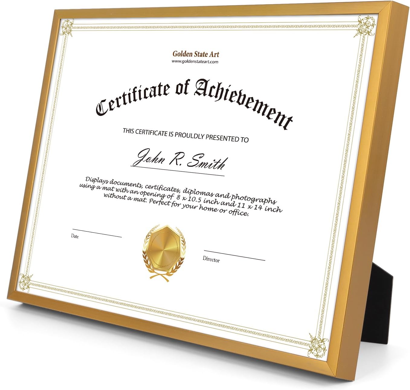 Golden State Art, 8.5x11 Aluminum Frame, Real Glass, Metal Frame for 8.5 by 11 inch Document, Certificate, Diploma. with Easel Stand (Bronze, 2 Pack)