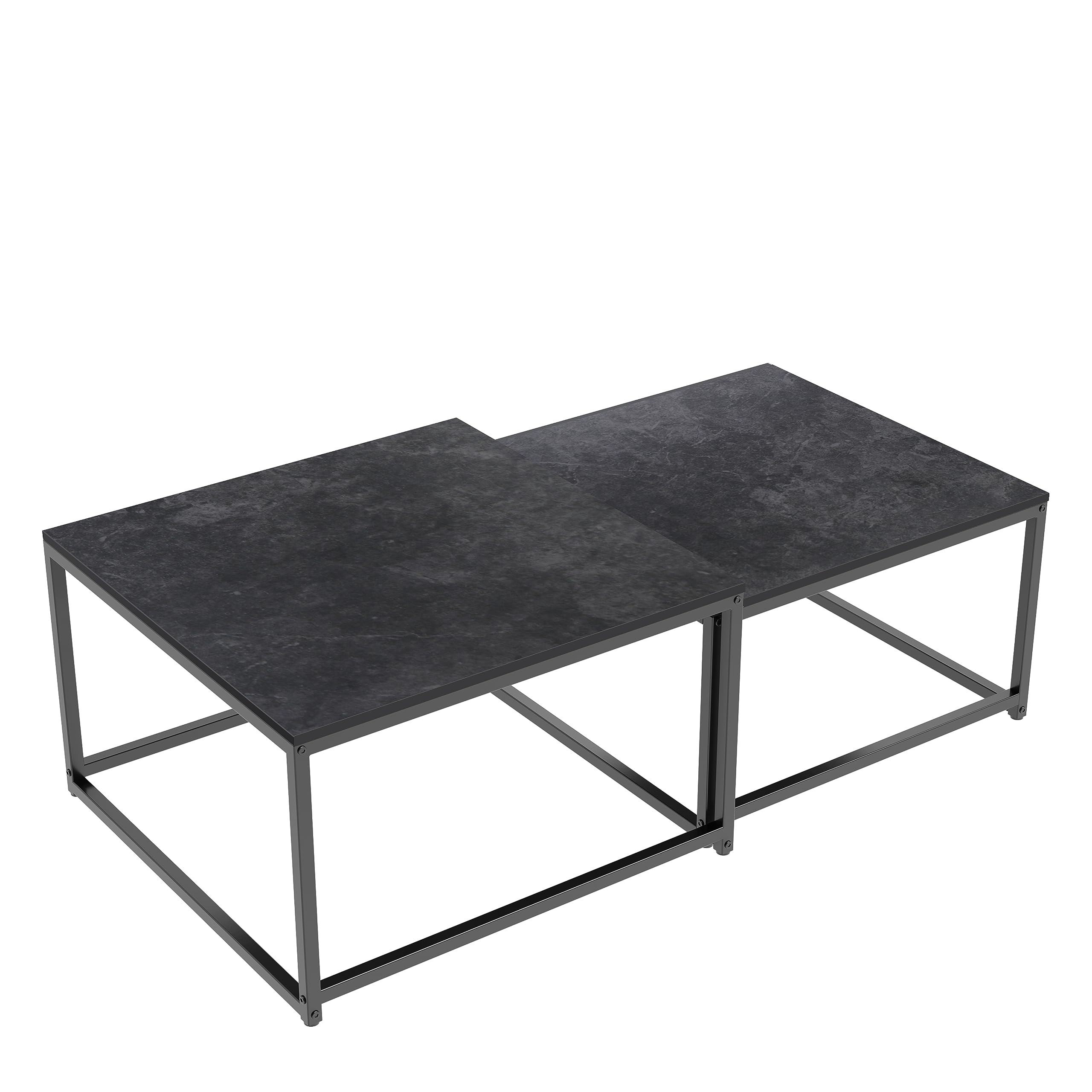 FATIVO Mesa Nido de Centro de Mármol: Mesa de Café Cuadrada Nórdica de Piedra Sinterizada y Metal para Salón Sofá Hogar Oficina, Antracita