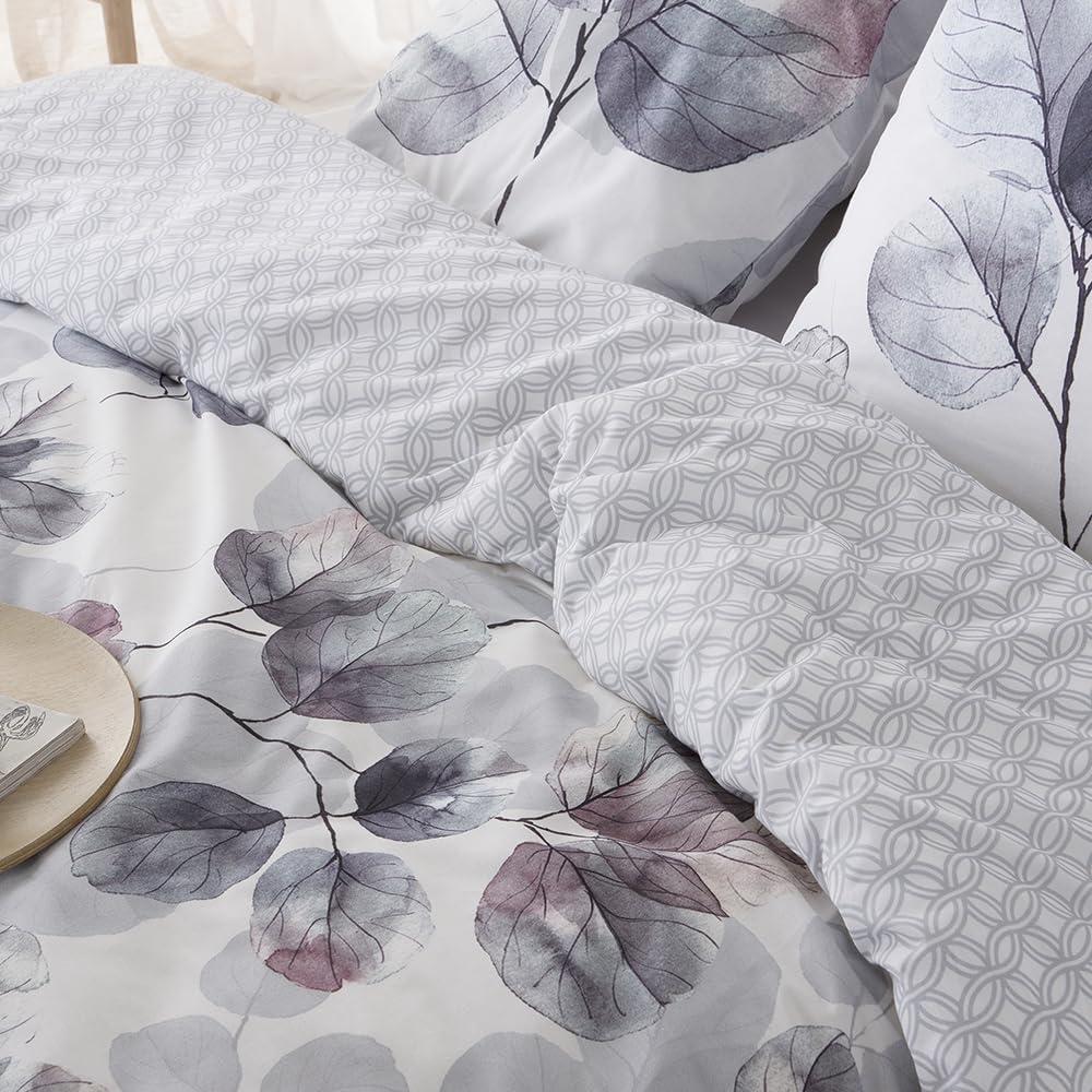 COTTON ARTean Funda Nórdica Cama 135 satén algodón 200 Hilos Lorna Gris | Incluye 2 piezas: F. Edredón 220x220 + 1 F.de Almohada Cierre Botones. Certificado OEKO-TEX