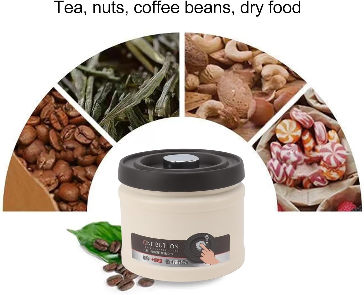 Food Storage Container, Vacuum Sealed Coffee Container, 304 Stainless Steel Coffee Canister, Press Type Airtight Food Storage Container with Lid for Coffee Beans Tea Nuts (1100ML