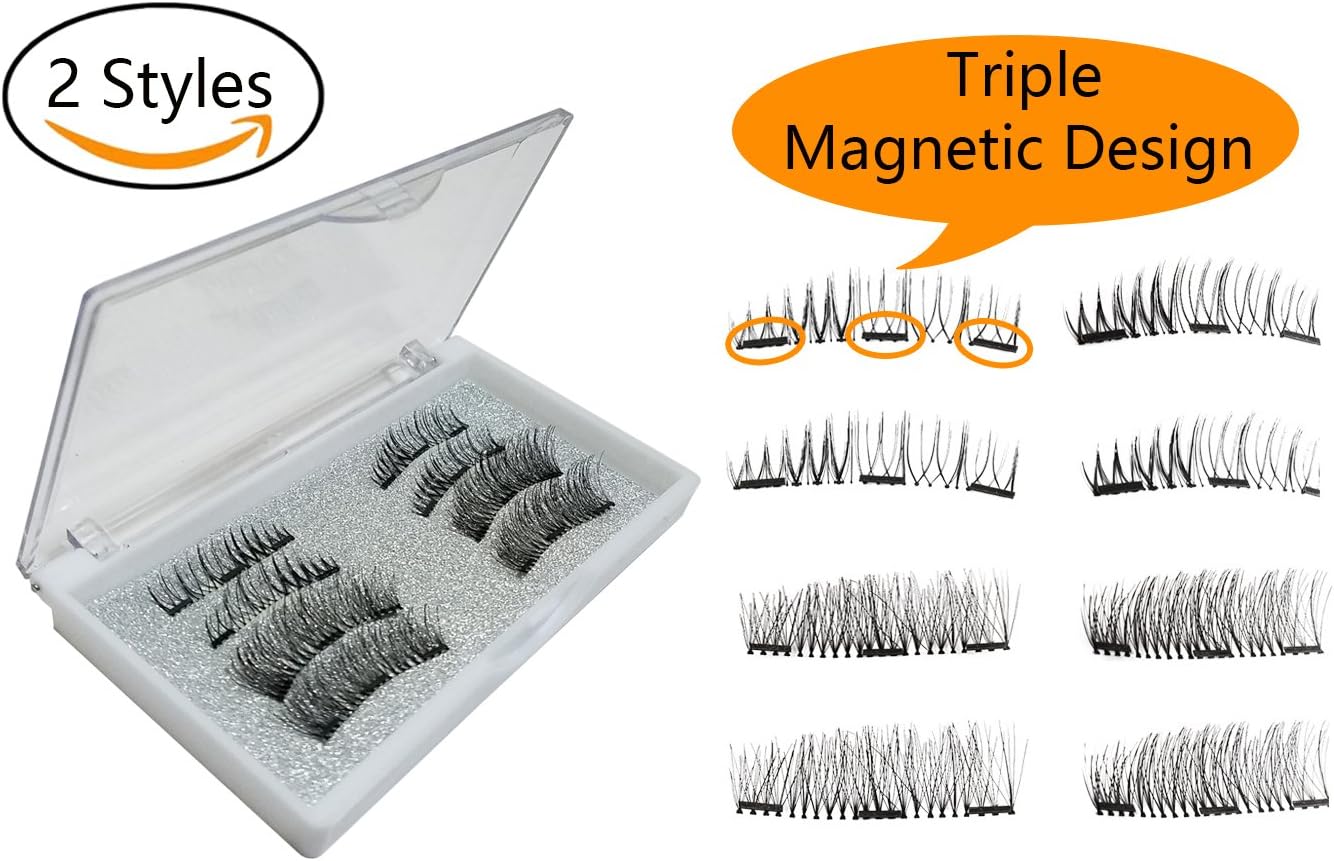 Magnetic Eyelashes False Lashes, No Glue Required 2 Styles Reusable Natural 3D Fake Eyelashes for Women men, Perfect for Round Eyes & Deep Set Eyes (8 Pieces)
