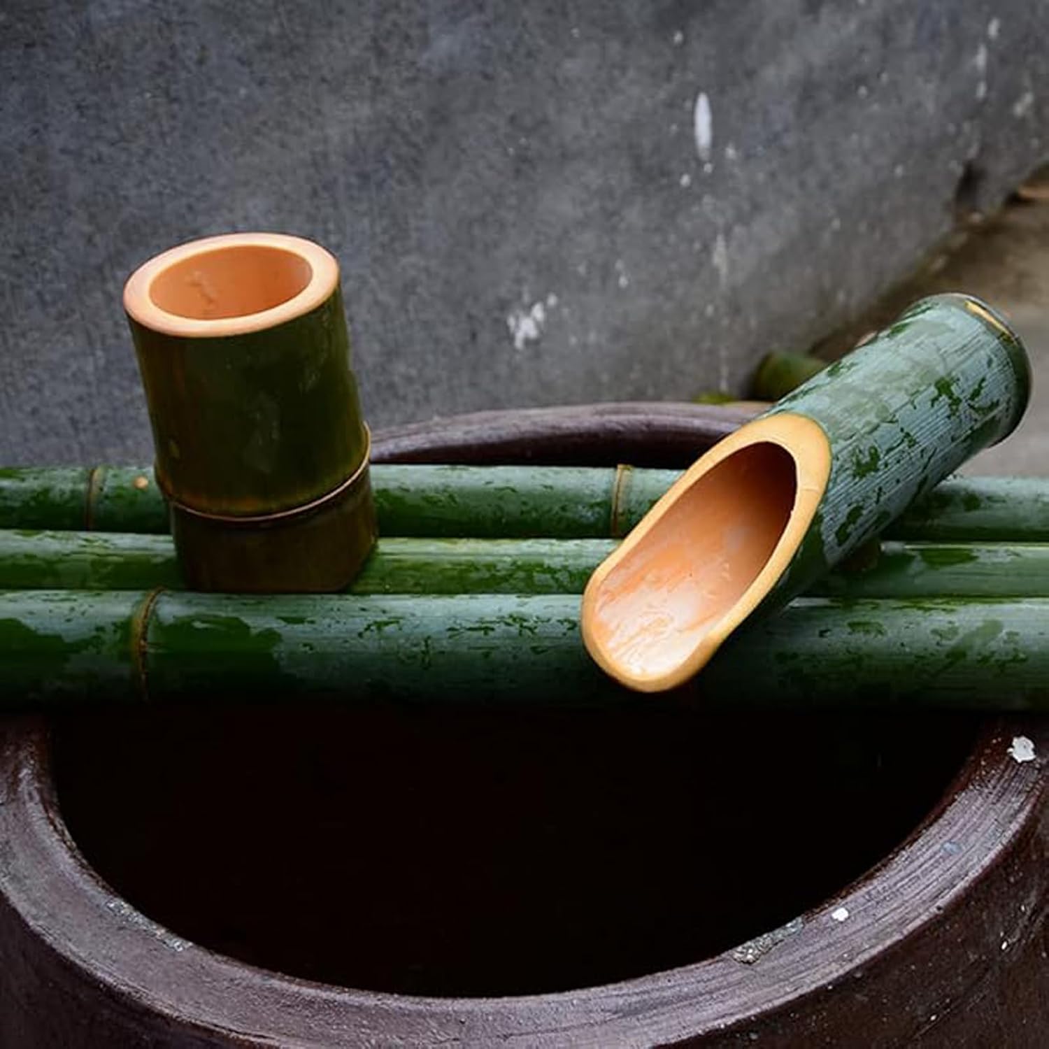 Handmade Bamboo Water Fountain with Pump, Zen Feng Shui Freestanding Water Feature, Japanese Garden Landscape Decor, for Pond, Fish Tank, Stone Trough, Patio, Balcony, 12in(30cm)