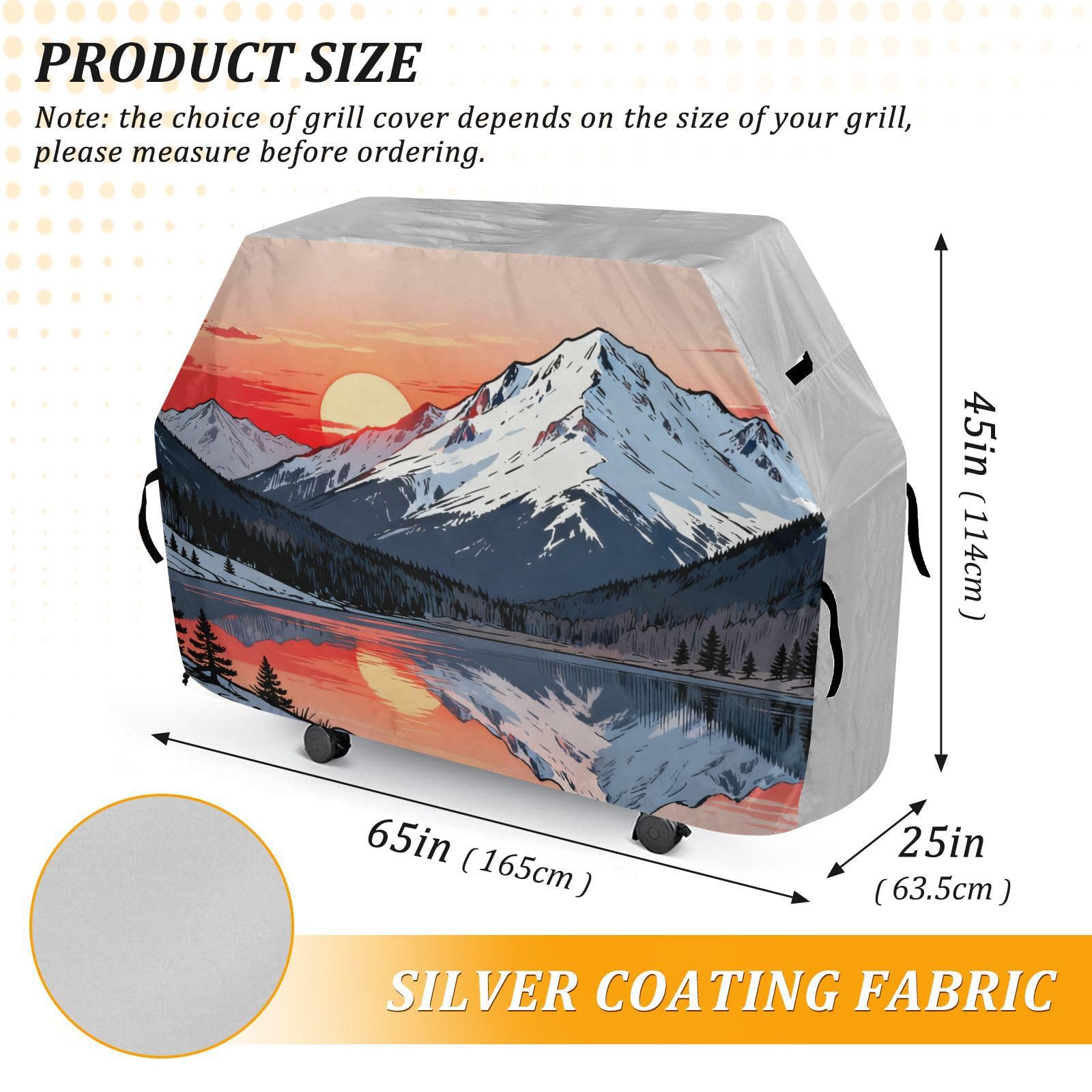 Mountain Sunset Lake, pokrowiec na grilla, 158 cm, wodoodporny, wytrzymały, odporny na rozdarcie, odporny na blaknięcie materiał, pokrowiec na grilla z regulowanym sznurkiem chroniący przed kurzem i