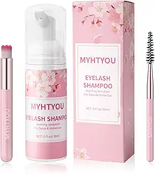 Limpador de extensão de cílios, xampu de extensão de cílios atualizado BREYLEE 60 ml + varinha de rímel + escova de limpeza de espuma de cílios para extensões e cílios naturais