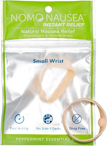 NoMo Nausea Pulsera de alivio  Banda de mareo con menta aromaterapia y acupresión  Banda de alivio de náuseas de 30 segundos  Pequeña a pequeña