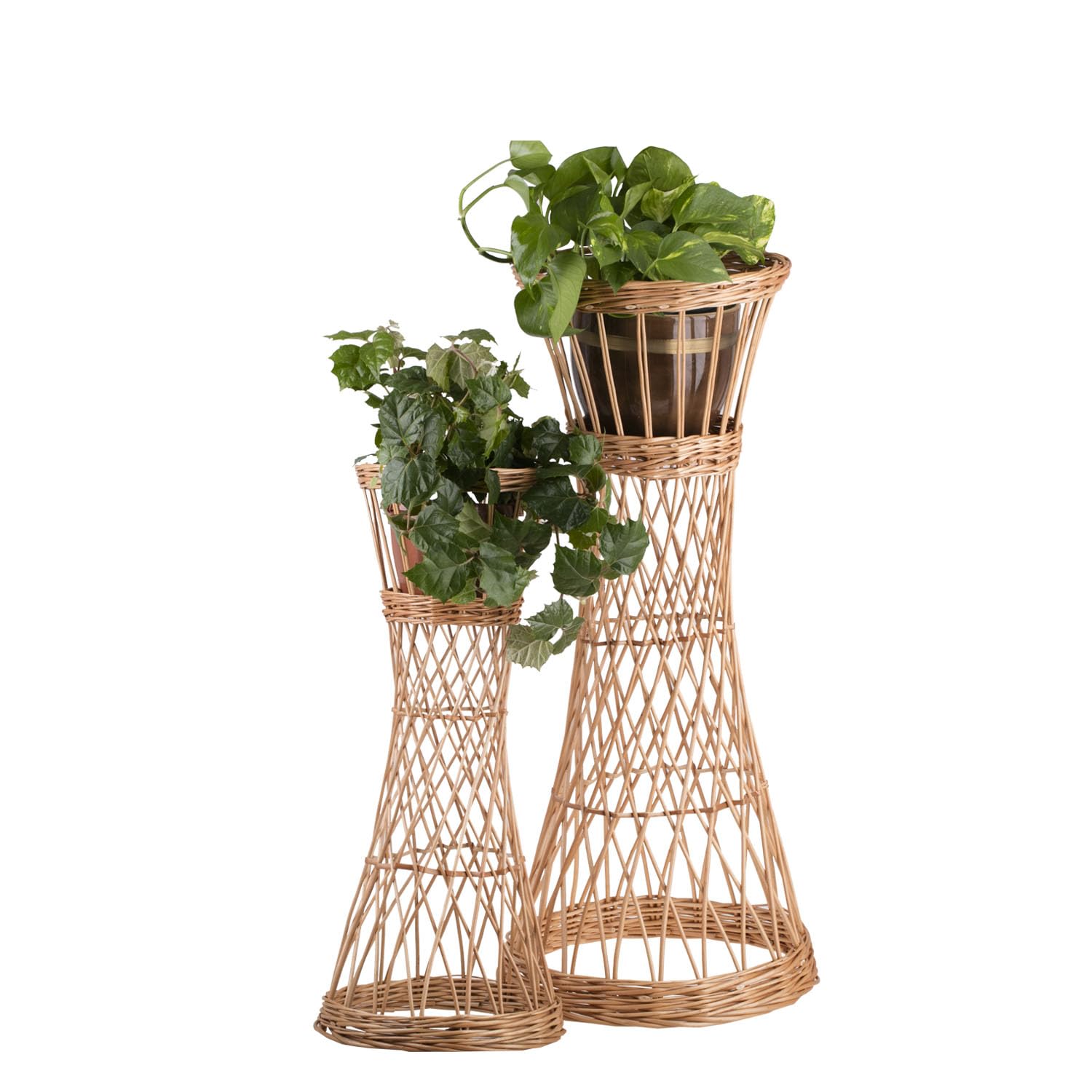 e-wicker24 Pot de fleur en osier naturel, fait à la main, pot de fleur debout écologique, boîte de jardinière de fleurs, tube de fleurs, support de fleurs pour la maison (Grande Ø: 28 H: 85)