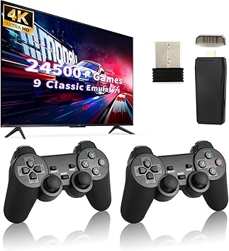 Retro Game Console, Wireless Retro Game Console, Built-in 9 Emulators, 4K HDMI Output, Dual 2.4GHz, Built-in 24500 Games, Plug and Play Video Games, Black