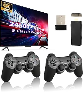 Retro Game Console, Wireless Retro Game Console, Built-in 9 Emulators, 4K HDMI Output, Dual 2.4GHz, Built-in 24500 Games, Plug and Play Video Games, Black