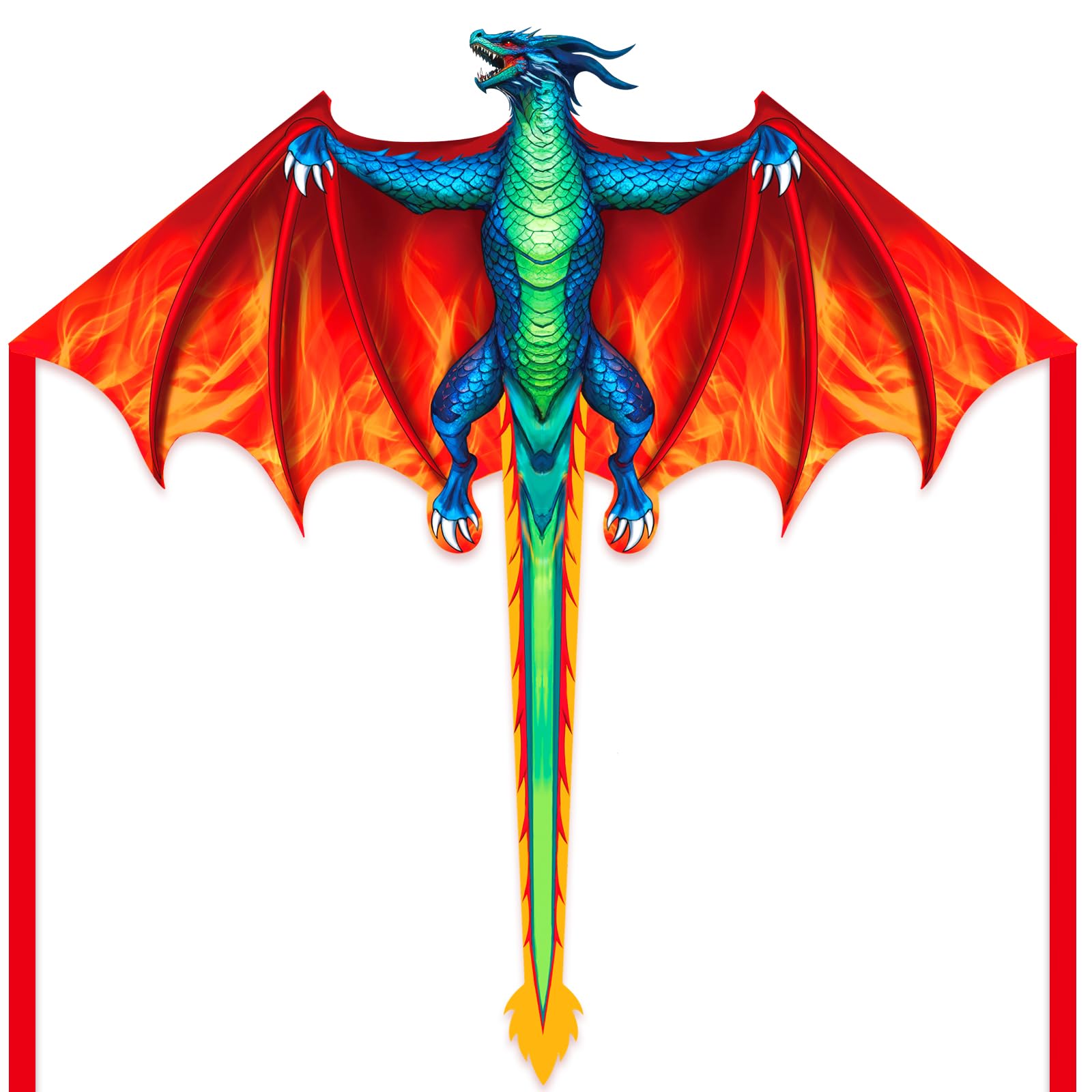 Kaiciuss Dragon Kite for Kids & Adults, Easy to Fly for Beginners, 300ft Kite String Included, Perfect for Beach Trips (Red)
