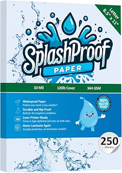 Printer Paper - 8.5" x 11", 10 Mil Thick Waterproof Paper, Laser Printer & Copy Machine Compatible 250 Sheets