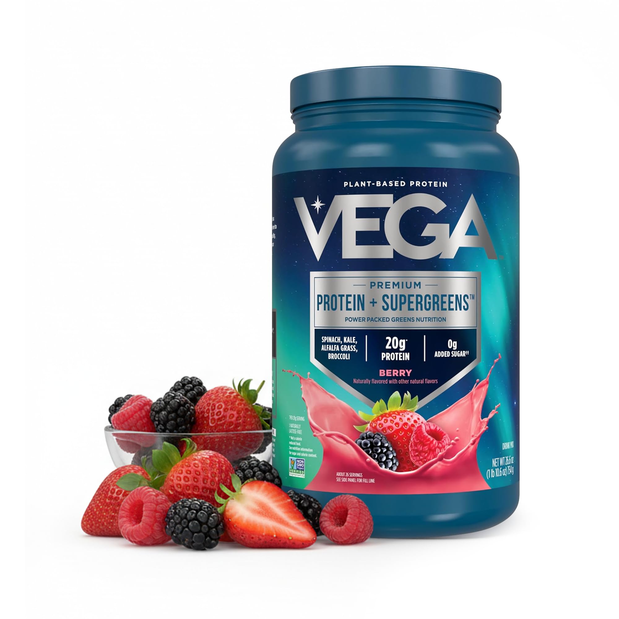 Protein and Greens Protein Powder, Berry - 20g Plant Based Protein Plus Veggies, Vegan, Non GMO, Pea Protein for Women and Men, 1.7 lbs (Packaging May Vary)