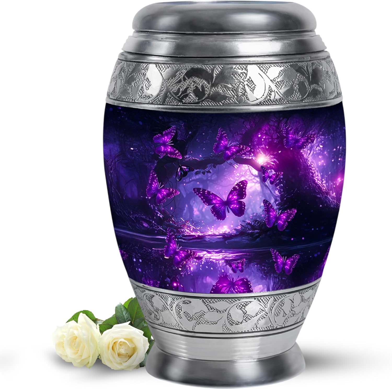 Butterfly Urns for Human Ashes - Purple Funeral Urns for Adult Ashes Men - Large Cremation Urn for Women - 10 Inch