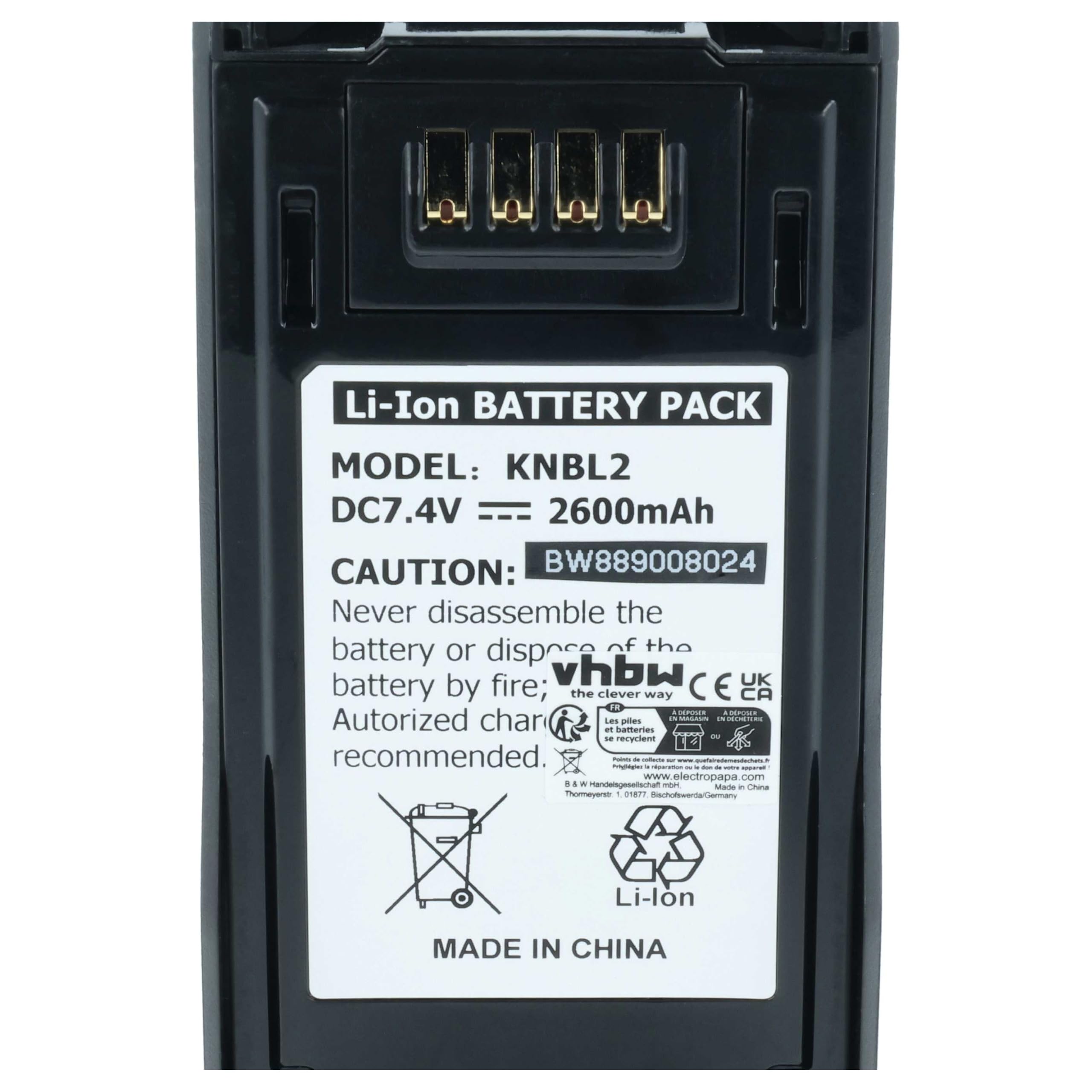 vhbw Bateria kompatybilna z Kenwood TK-5430, VP5000, VP6230, VP6330, VP5430, VP6000, VP5230, VP5330 krótkofalówka, Walkie Talkie (2600 mAh, 7,4 V, Li-Ion)