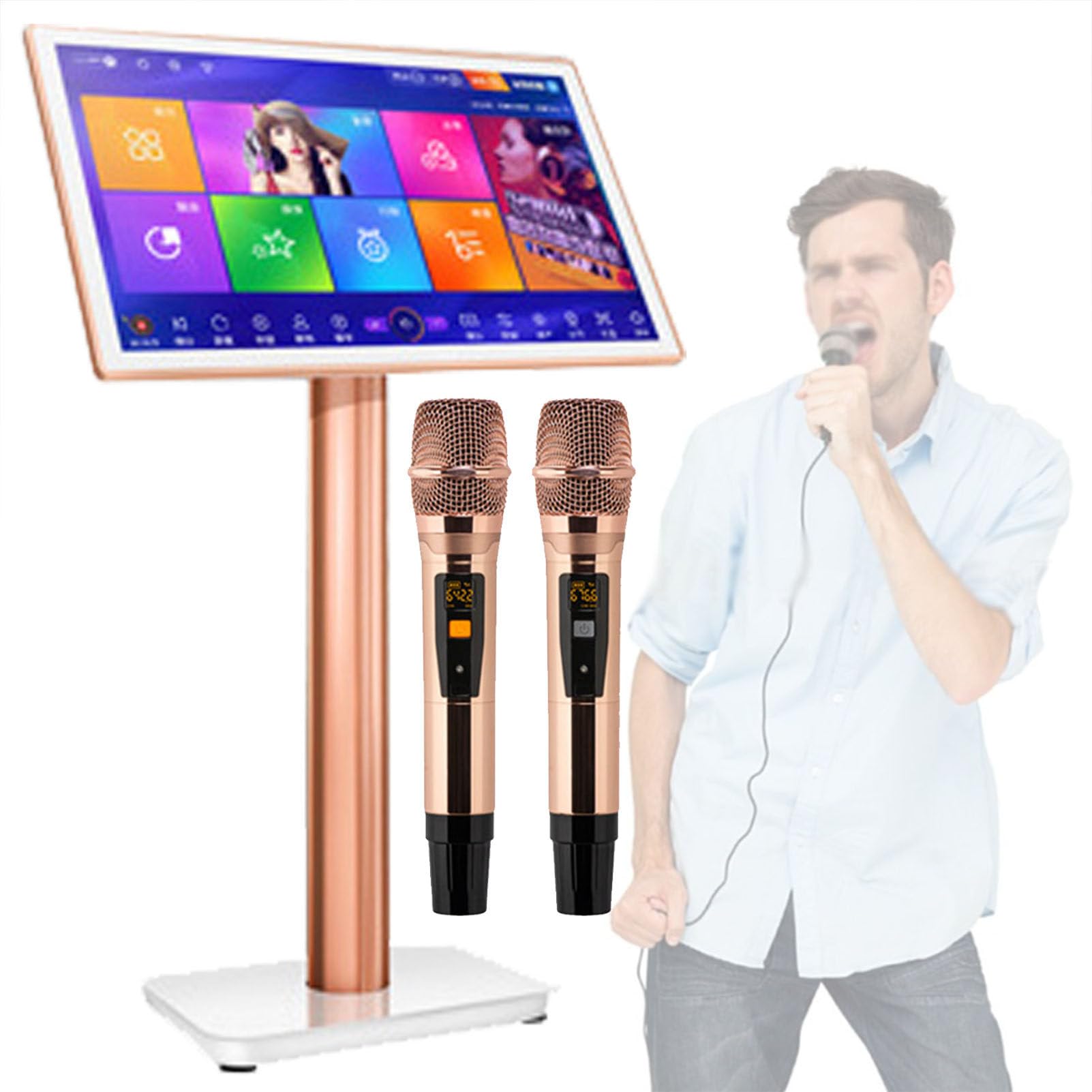 Macchina per Karaoke Tutto in Uno, Lettore Karaoke KTV con Schermo di visualizzazione dei Testi e Microfono Wireless, Telecomando per Telefono Touch Screen e Controllo Tramite App,22inch-4TB