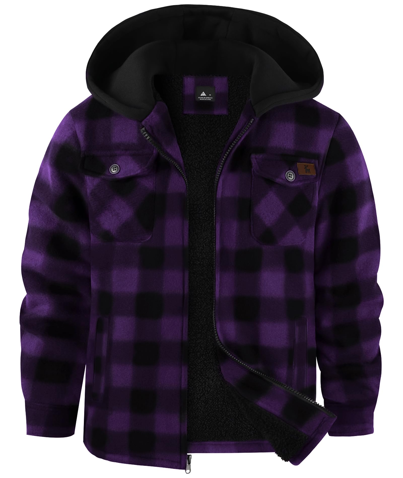 zitysport Hemdjacke Jungen Verdicken Hoodie Karierts Jacke Kinder mit Reißverschluss Warm Flanelljacke Junge Sweatjacke Outdoor Hoodie Gefütterte Winter Jacken für Jungs mit Tasche(2XL Lila)