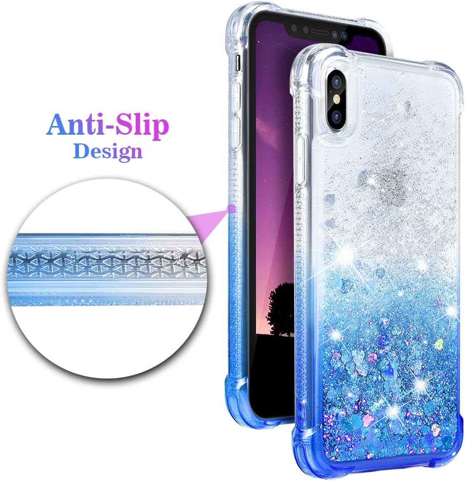 Ruky iPhone Xs Max Case, iPhone Xs Max Glitter Case, Gradient Quicksand Series Girls Women TPU Bumper Cushion Reinforced Corners Protective Liquid Case for iPhone Xs Max 6.5 inch 2018, Gradient Azure