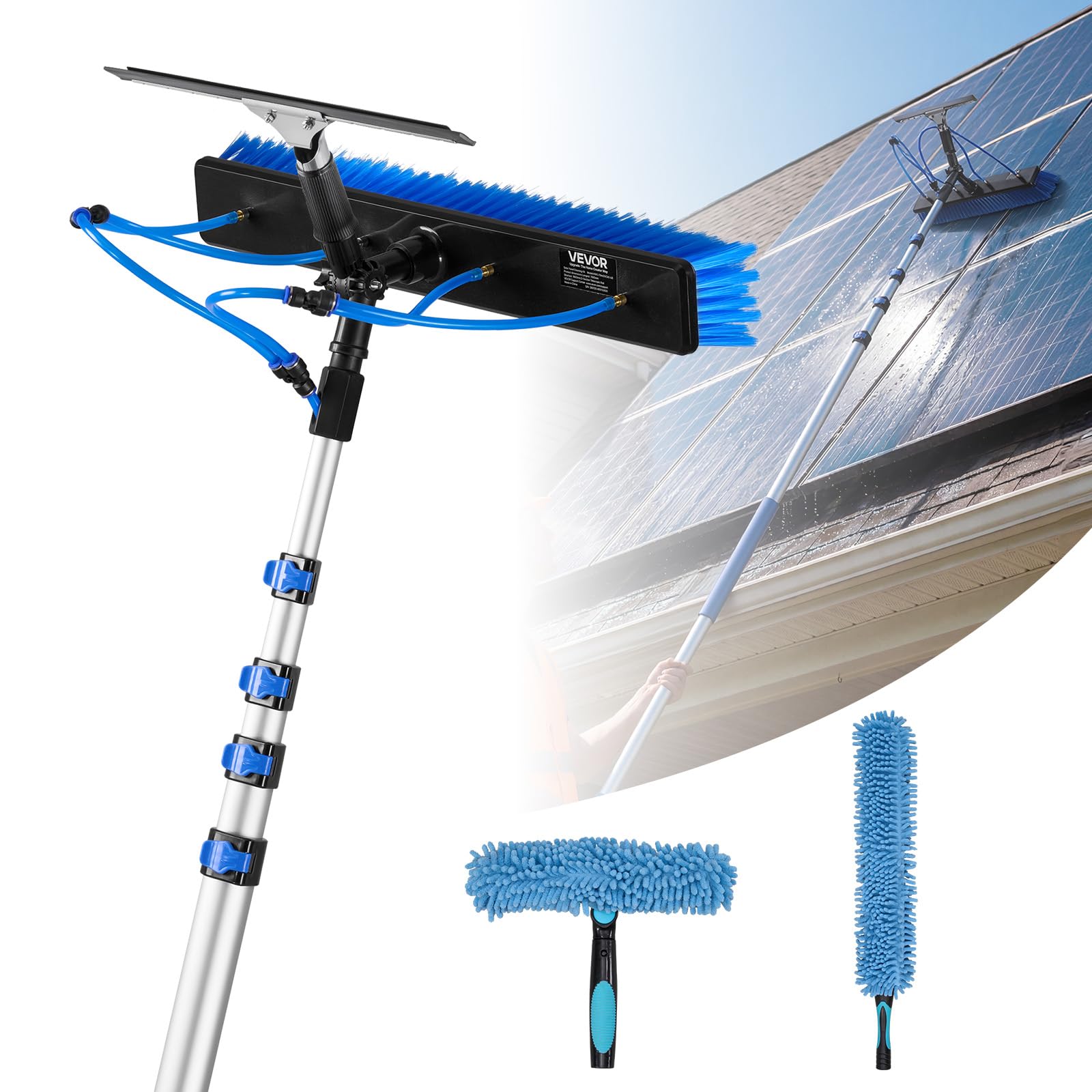 Nettoyage panneaux solaires toit en toute sécurité depuis le sol avec perche 7,99m