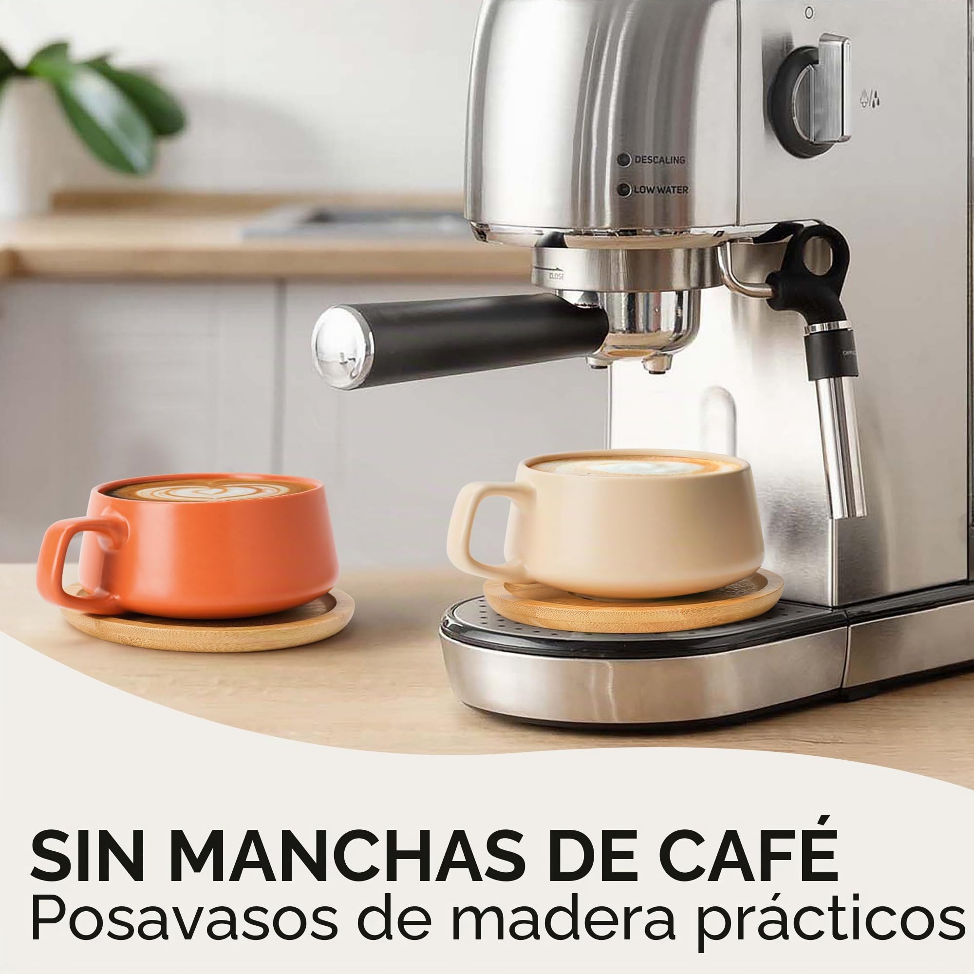 MIAMIO - 4 x 320 ml tazas de café/juego de taza y platillo/elegantes y modernas tazas de café en cerámica gres – Juego de 4 pzas de colección de lujo - Luxe Collection (Beige Pastel)