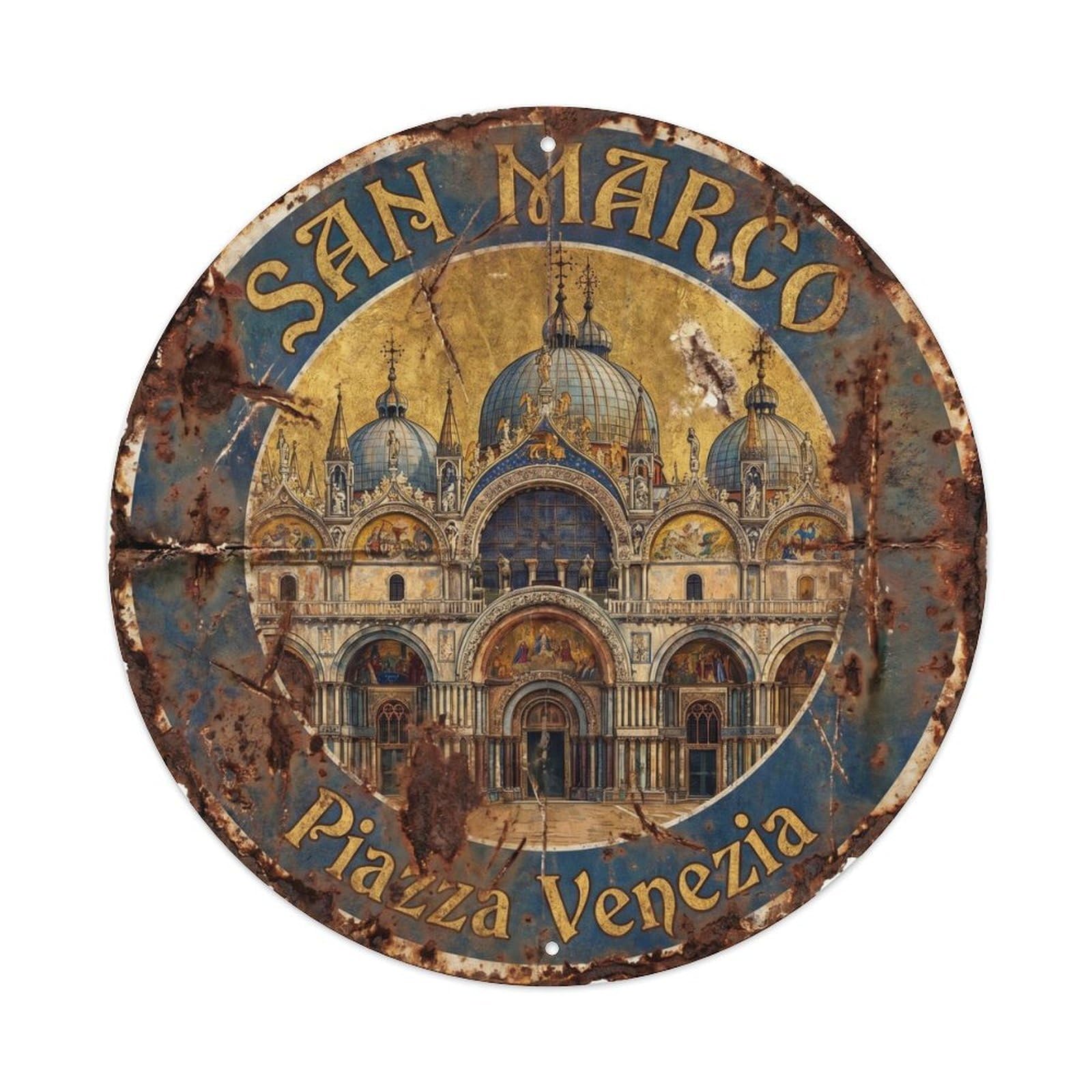 Vintage Travel San Marco Basilica 1 Metal Tin Sign Plaque Wall Decor for Cafe, Club, Garden Round Metal Poster 8x8Inch