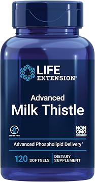 Life Extension Advanced Milk Thistle, Liver Health Supplement, Liver Detox, Cell Division, silymarin, silybin, bioavailable, Gluten Free, Non-GMO, 120 softgels
