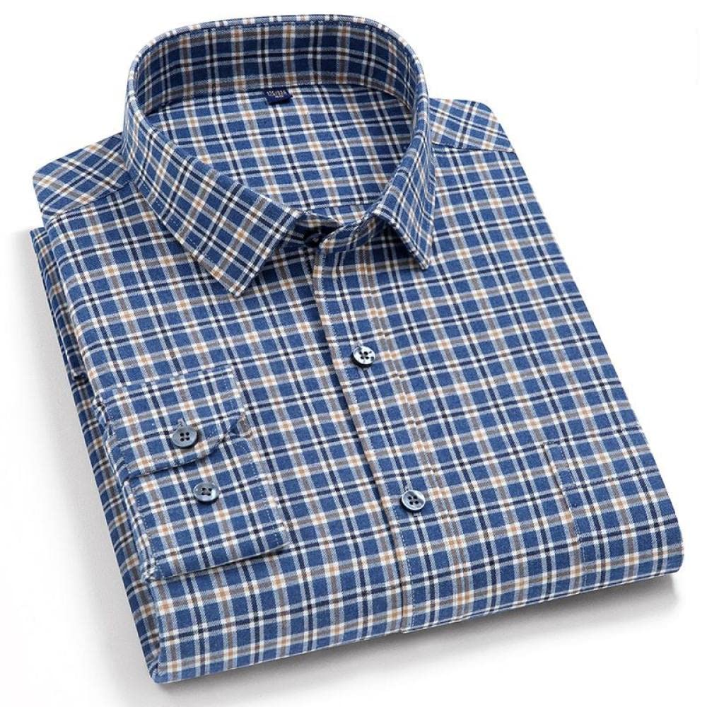 IIK Camicia in Cotone A Maniche Lunghe da Uomo,Camicia Casual da Uomo A Maniche Lunghe, Camicia da Uomo in Cotone Scozzese di Bufalo Camicie in Cotone A Quadri A Maniche Lunghe con Tasca sul Petto