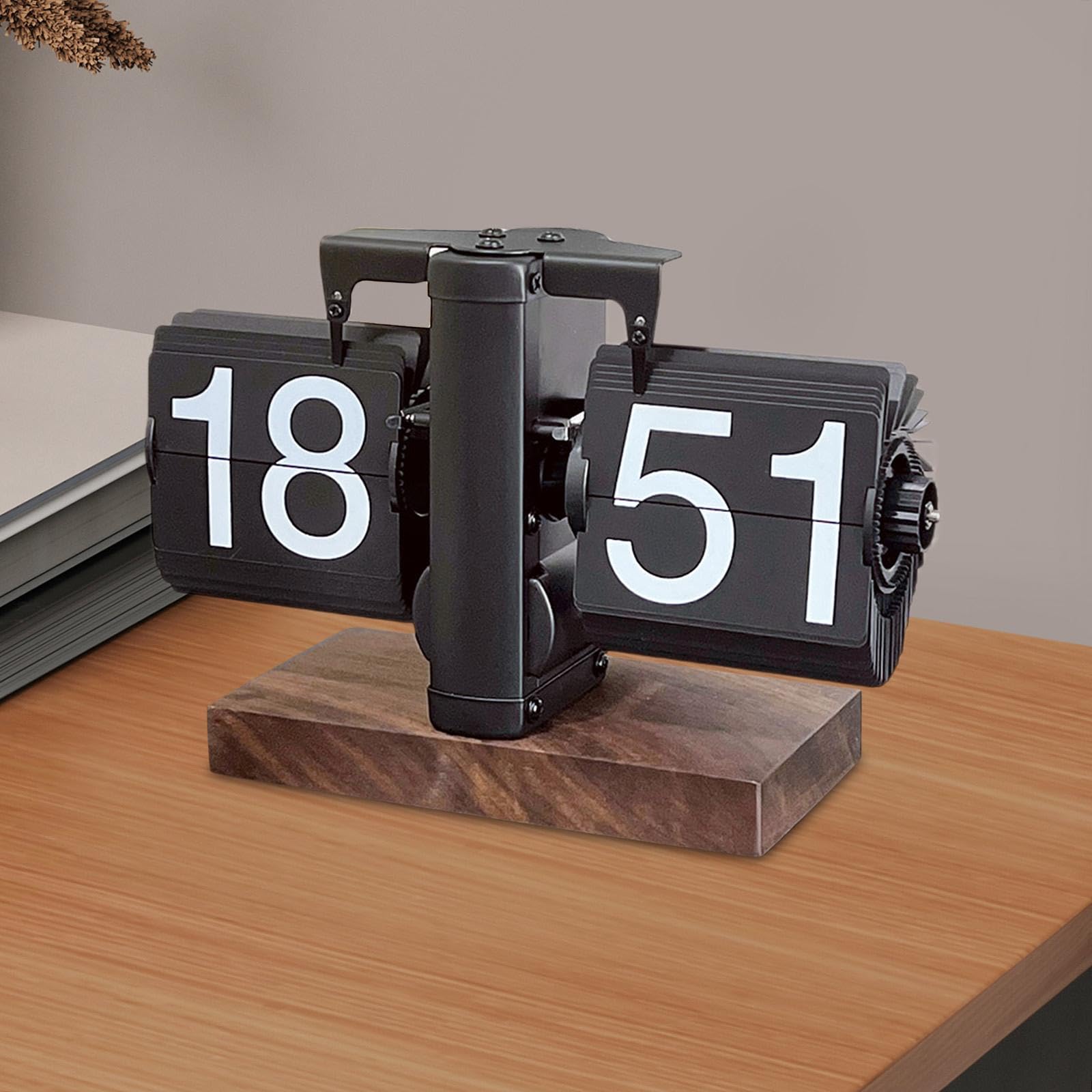 Colcolo Flip-Schreibtischuhr, mechanische Flip-Uhr, Retro-Dekoration, automatische Umblätteruhr, Tischuhr für Schlafzimmer, Desktop, Schwarz 24h