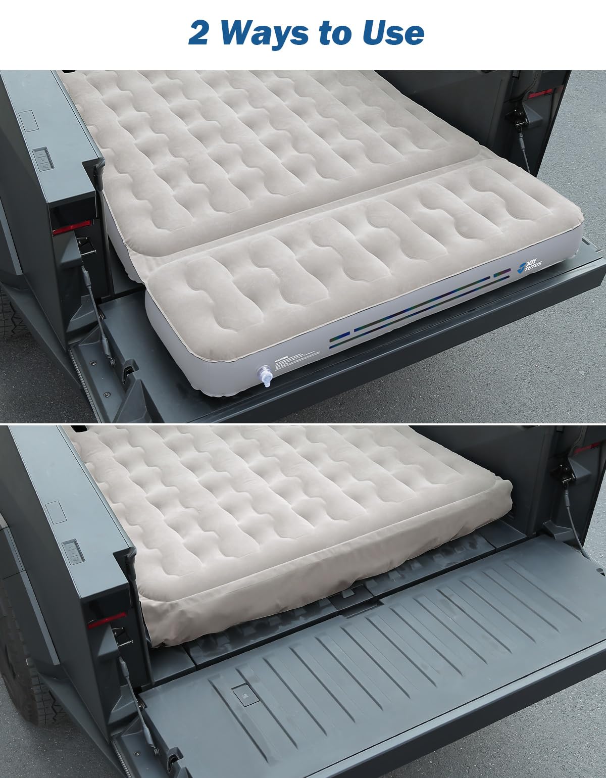 JOYTUTUS Truck Bed Air Mattress with 2 Pillows for Cybertruck Accessories Custom Fit Inflation Camping Air Bed with Built-in Pump & Carry Bag- Grey