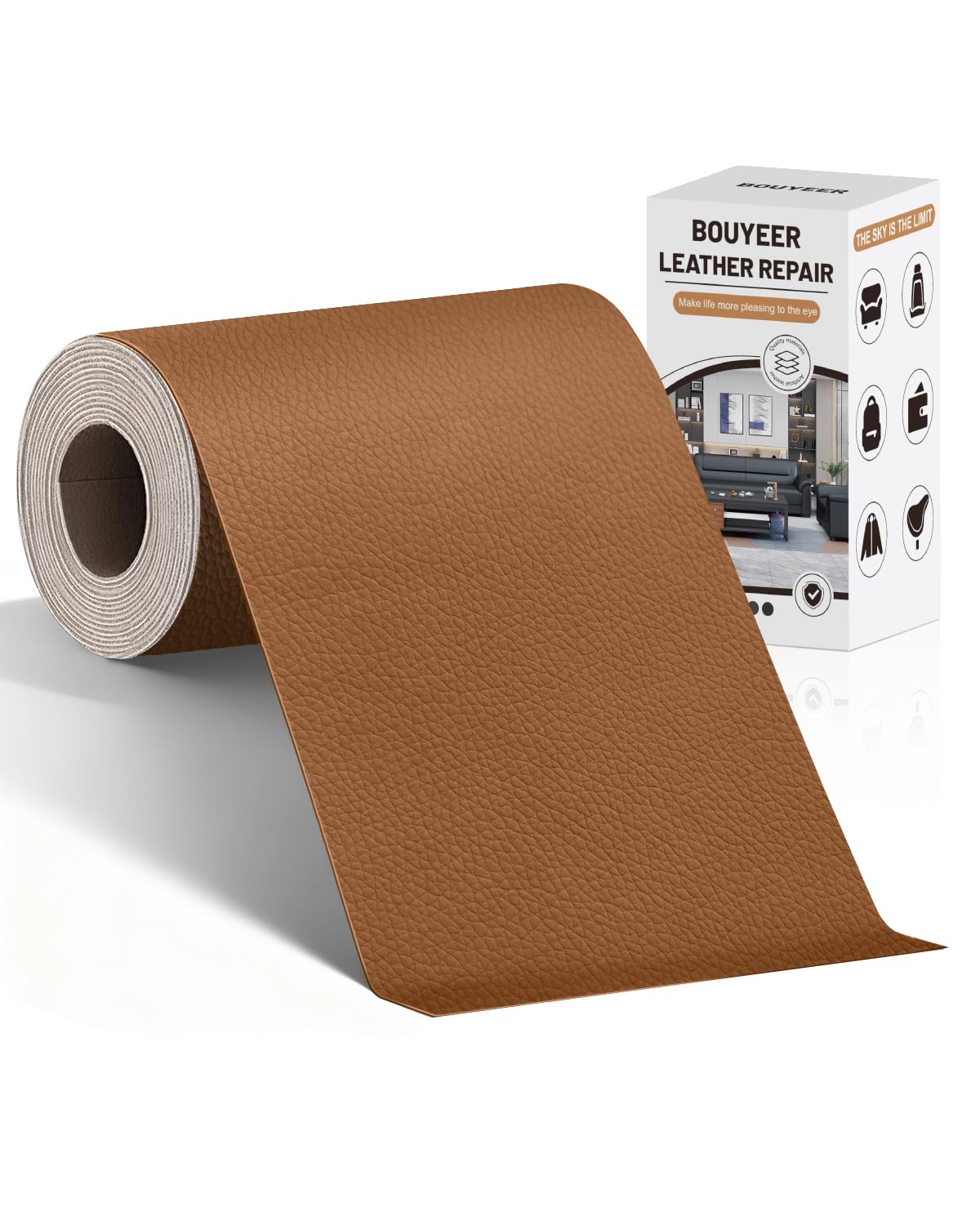 BOUYEER Leder Reparatur Set,Kunstleder Selbstklebend, Umweltfreundliche & Geruchsfrei Kunstleder Reparaturset, Möbel/Sofa/Autositze/Taschen/Renovierung