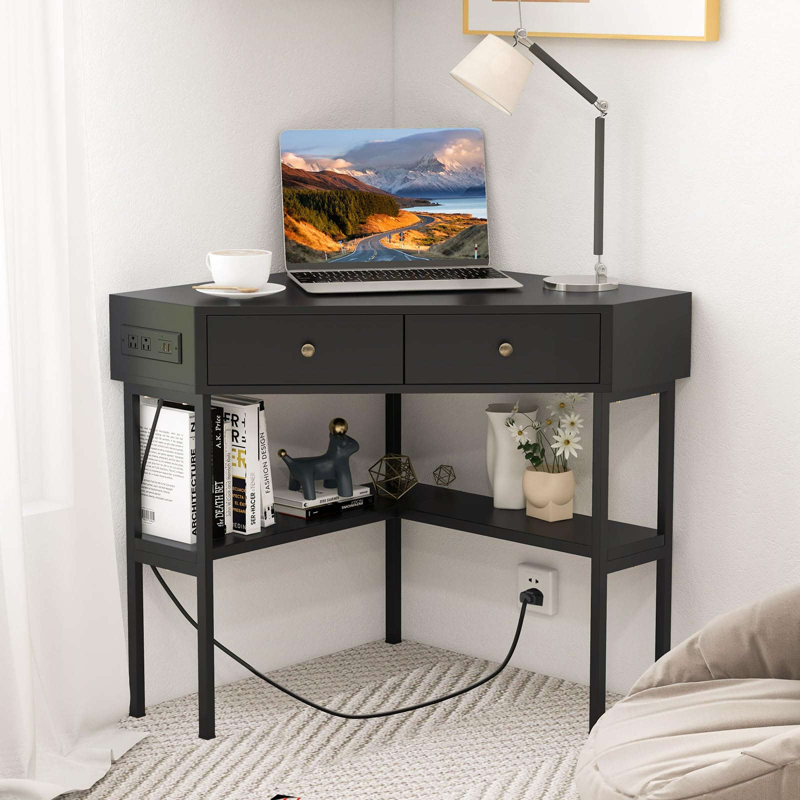 Amazon.com: Giantex Corner Desk with Charging Station, 90 Degree