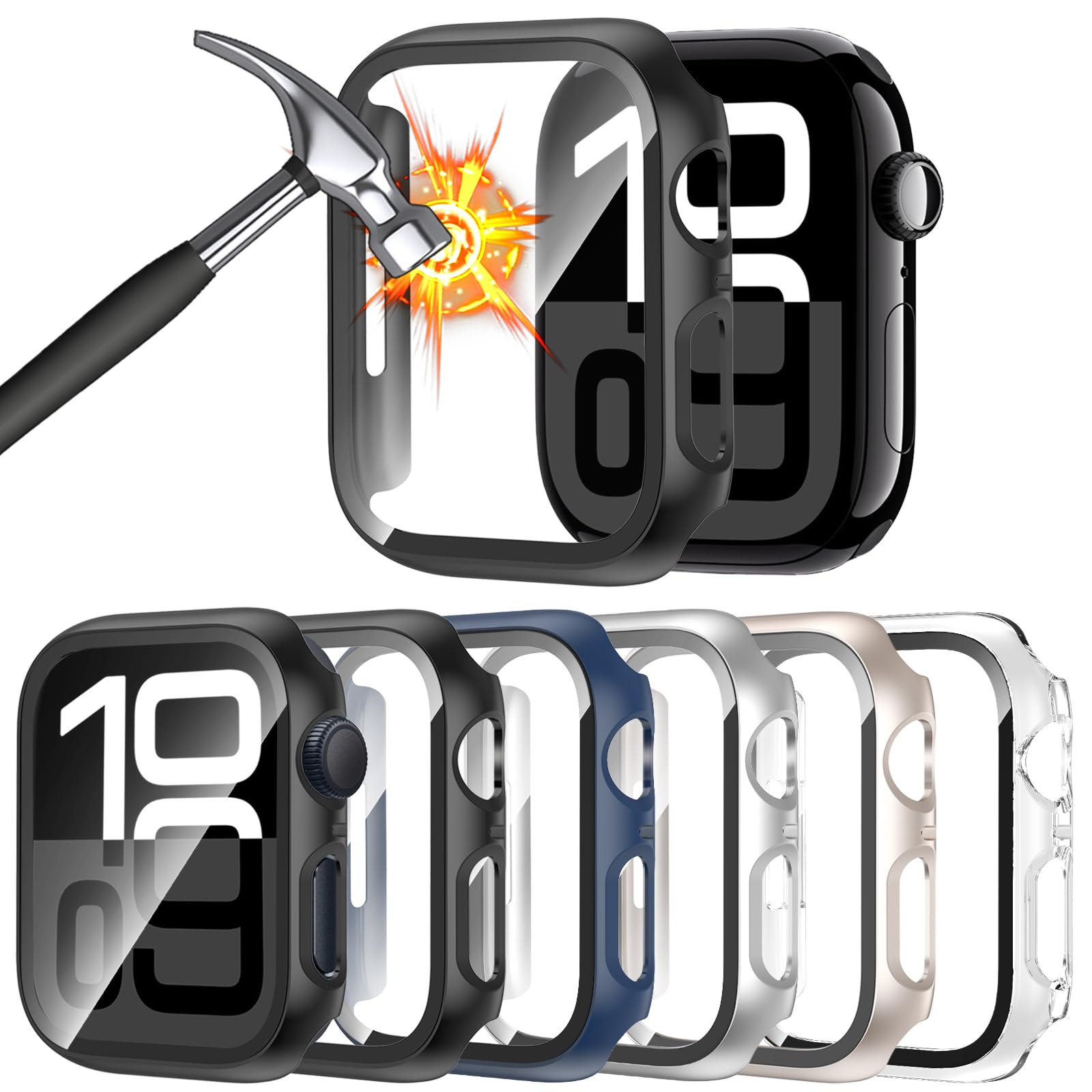 [6 Pack] Case for Apple Watch Series 11/10 42mm Screen Protector with Ultra-Thin Tempered Glass, Full Coverage Anti-Scratch Hard Face Cover for iWatch