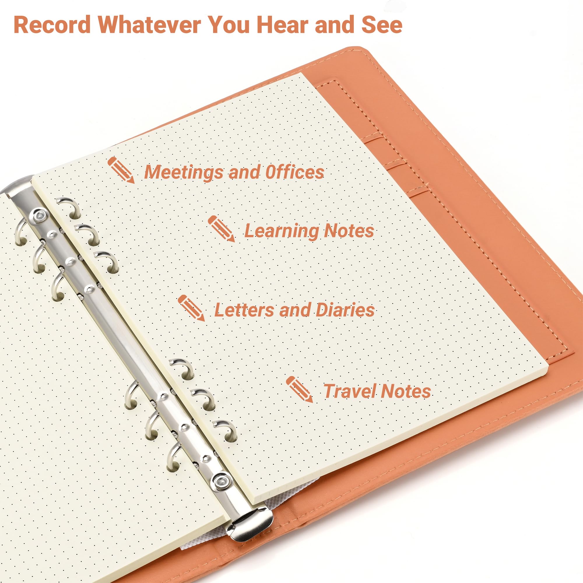 Lot de 2 feuilles A5 grilles points, 100 g/m², perforées 6 trous, recharge agenda/classeurs, 80 feuilles (160 pages), 21 x 14 cm, beige