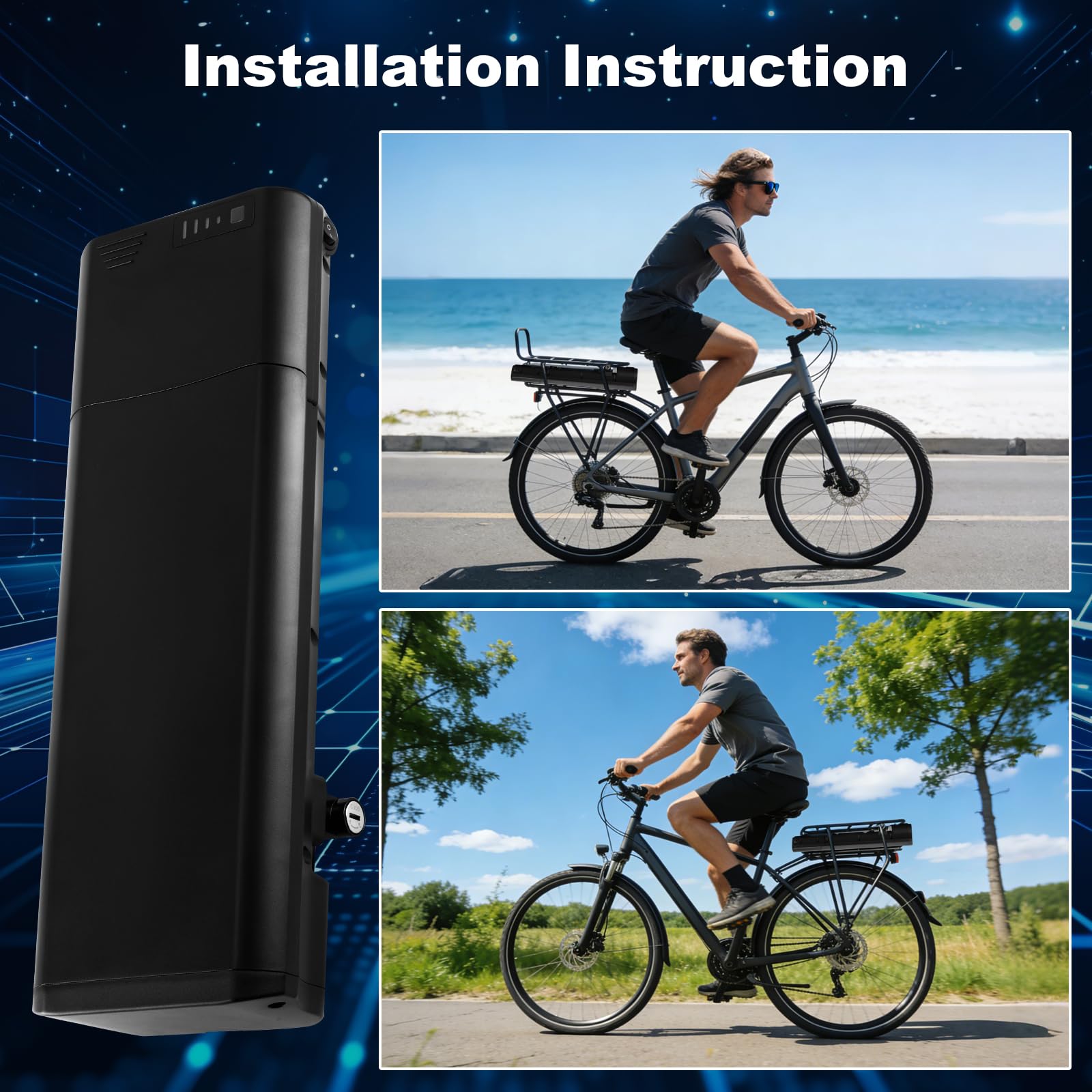 Batteria 36V 13Ah per E-Bike da Portabagagli con Caricatore, per Bici Elettriche MIFA, Rehberg, Zündapp, Per Motori da 50W a 250W