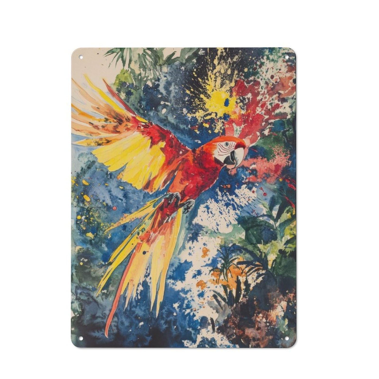 Junmoney Scarlet Macaw Watercolor 40X30cm Rustic Tin Sign With For Garage Or Workshop, For Vintage Wall Decor Fans, For Kitchen And Home Bar Decor