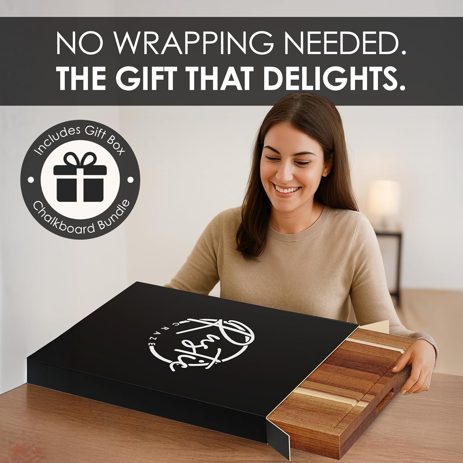 33"x 24" EXTRA LARGE Acacia Wood Cutting Board for Kitchen w/Juice Grooves, Tray Handles, Gift Box, Butcher Block, Serving & Charcuterie Tray, 10 Chalkboard Labels w/Chalk Pens