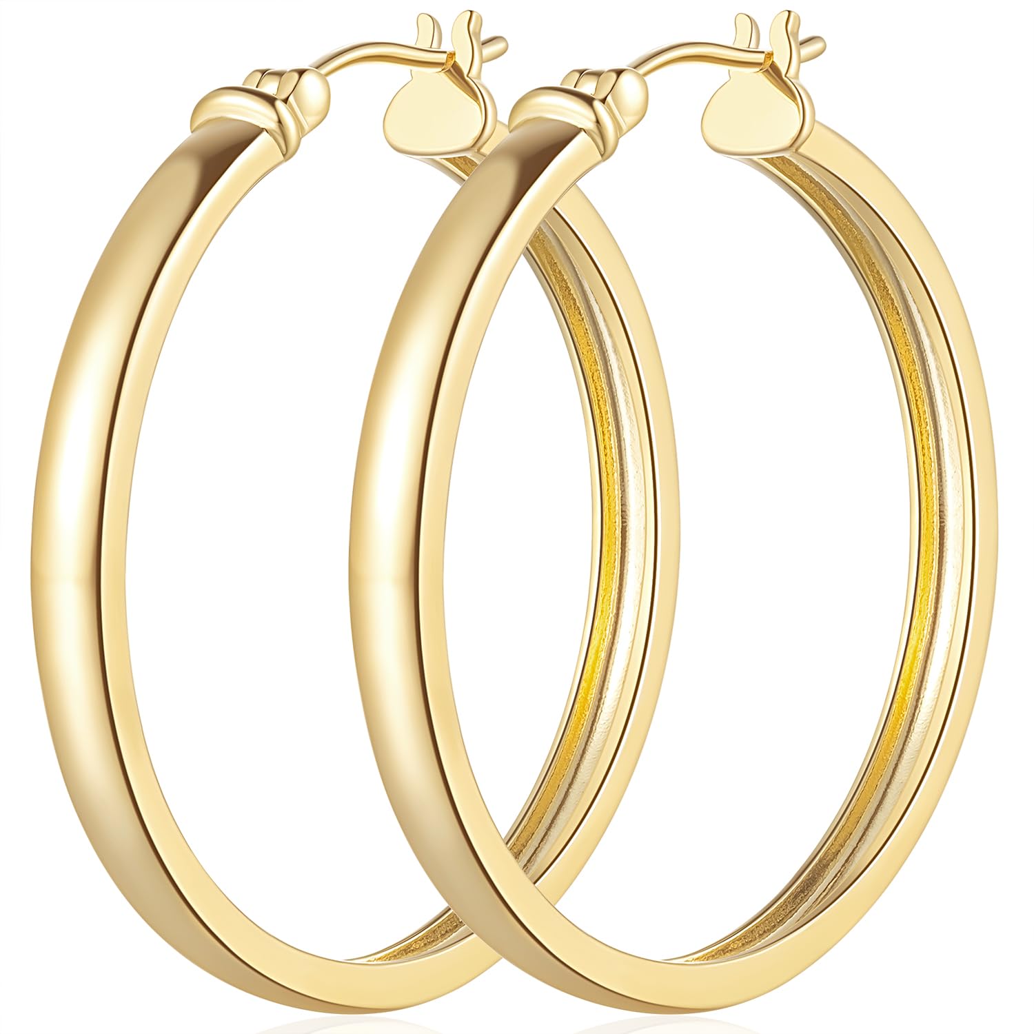 KFERAXSZ14K Gold Hoop Earrings for Women Gold Earrings for Womens Earrings Grandeur Thick Women’s Hoop Earrings Elegance 14 Karat Gold Hoop Earrings 30mm*2mm