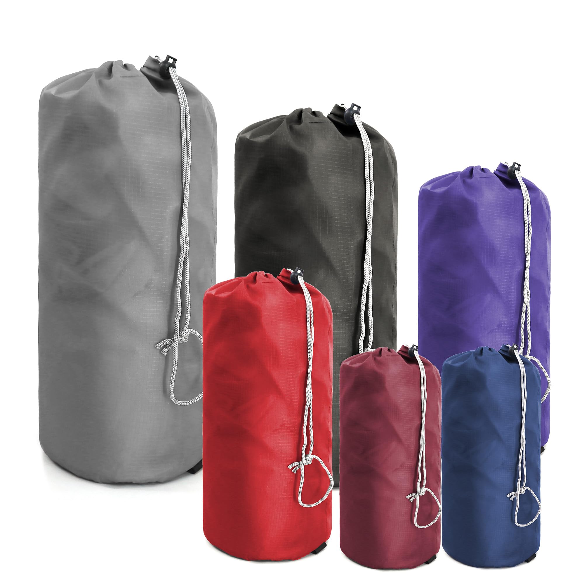 BeeGreen Stuff-Sacks-for-Backpacking 6 Pack with Dust Flap Ditty Bags Bulk for Outdoor Products Camping Gear Travel Drawstring Bags Foldable Lightweight