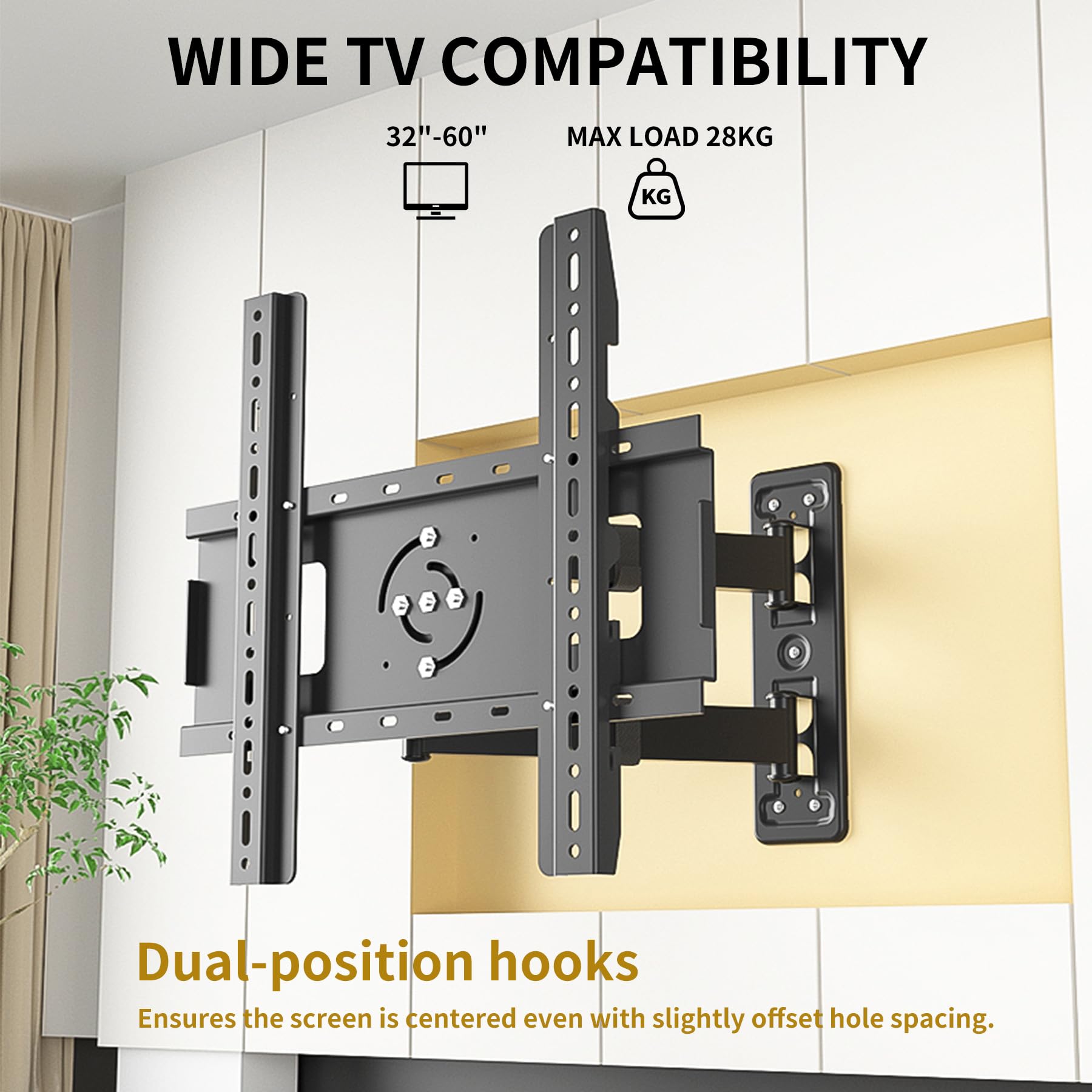 Rotazione 90° Supporto TV da Parete Girevole/Estendibile per 32-60 Pollici, Carico 28kg VESA 400x400mm, Compatibile Televisione Verticali e Monitor, Braccio Regolabile DY3260