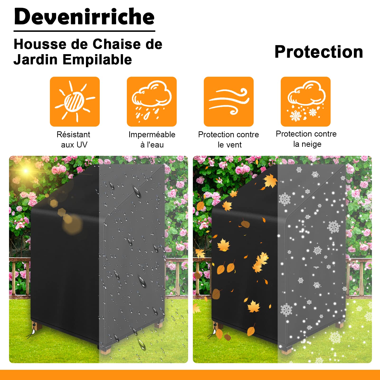Housses De Protection Pour Chaises De Jardin - Lot De 2 - Tissu Oxford 210D Imperméable - 64x64x120 Cm - Avec Cordon De Serrage - 10