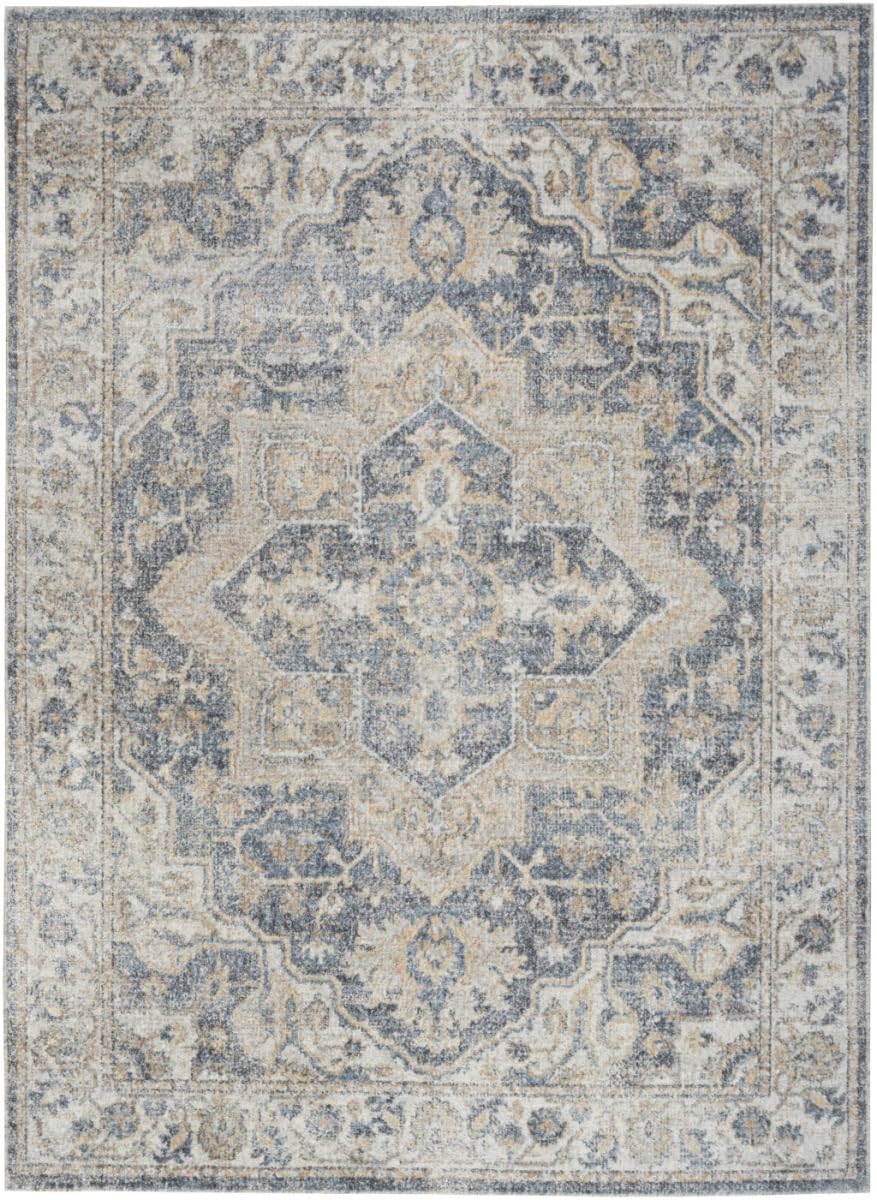 5 x 7 ft. Gray Oriental Power Loom Washable Rectangle Area Rug - Gray - 5 x 7 ft.