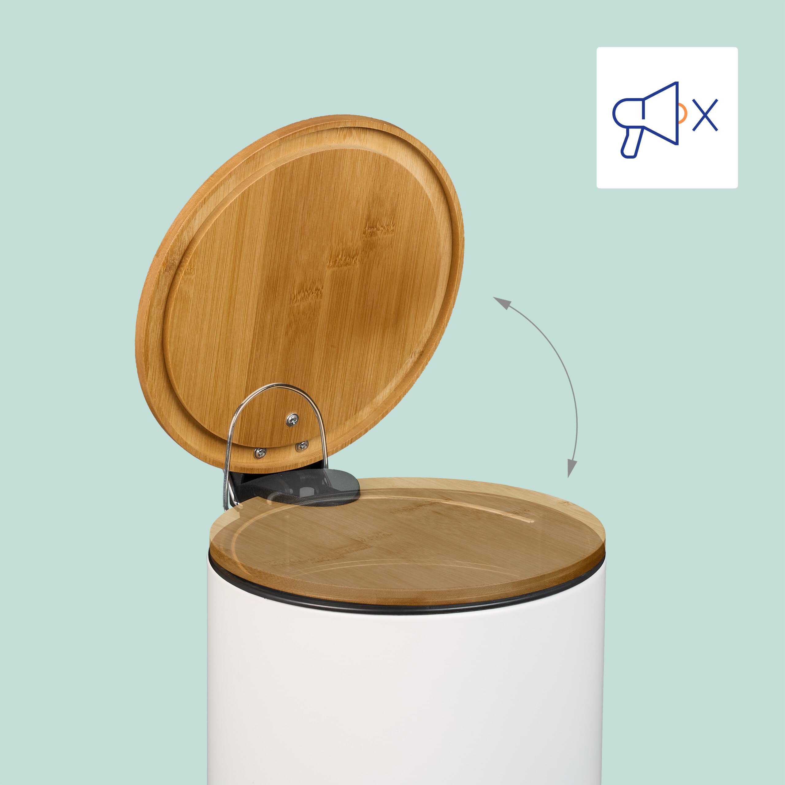 Relaxdays Pattumiera Bagno a Pedale 5 L, Cestino Interno Estraibile, Silenzioso, con Sacchetti, Ferro e bambù, Bianco