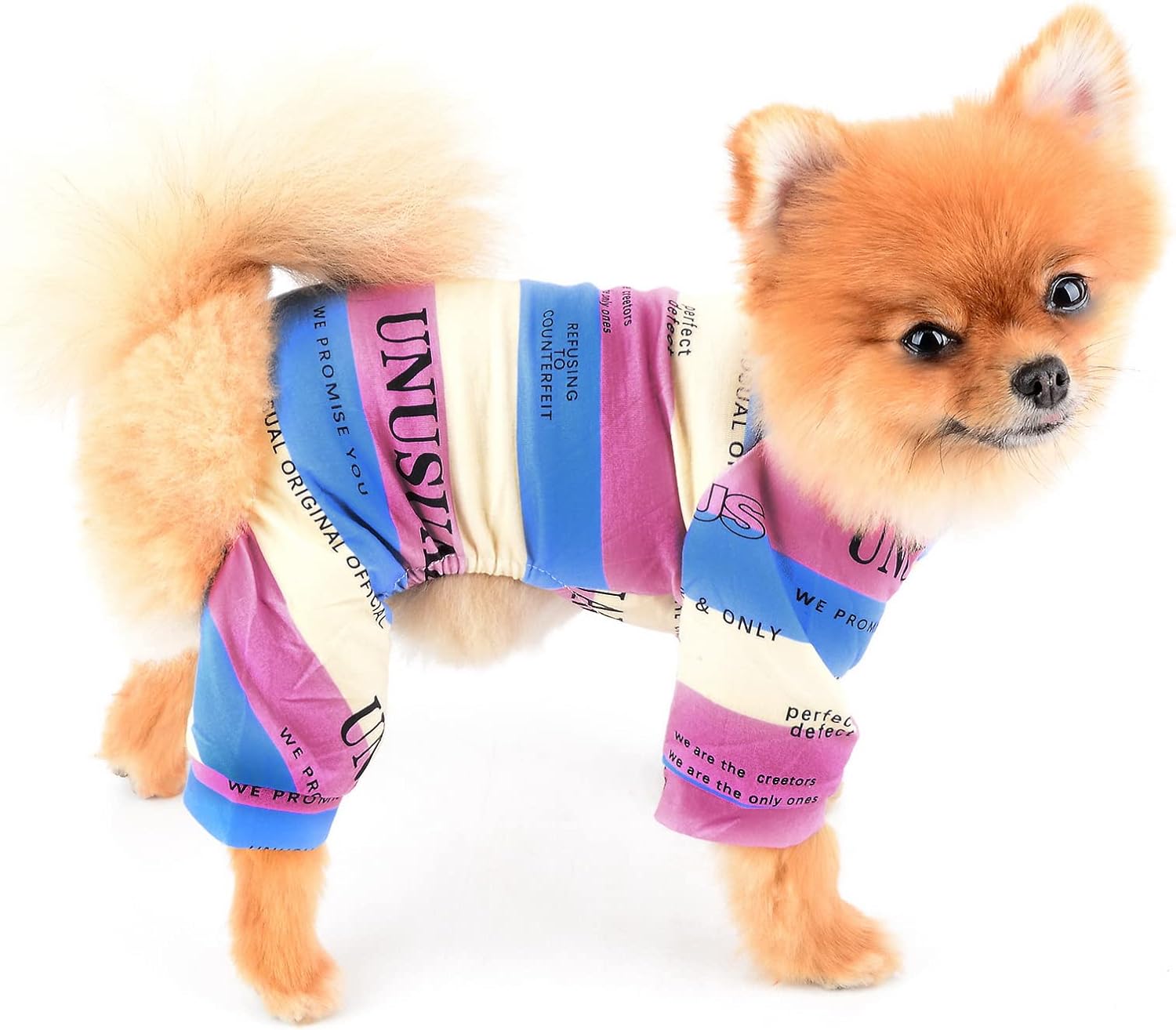 76 以上節約 Smalllee Lucky Store 犬 服 春 夏 つなぎ ボーダー柄ロンパース 子犬 小型犬超小型犬 綿製カラフルなストライプパジャマ洋犬の服可愛猫服 オールインワンペット部屋着寝間着 抜け毛防止 脱毛保護服おしゃれトイプードル チワワ ツナギ服ドッグウェア ピンク
