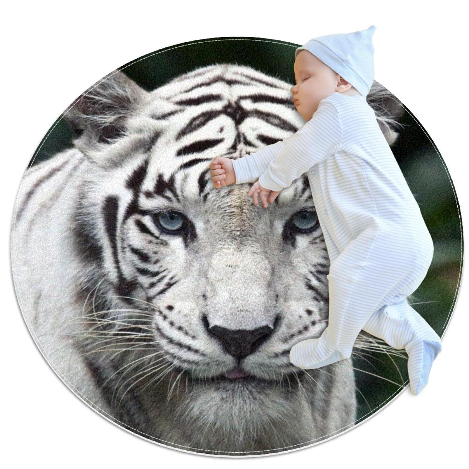 Tapis animal tiger rond 100cm chambre enfant et salon moderne