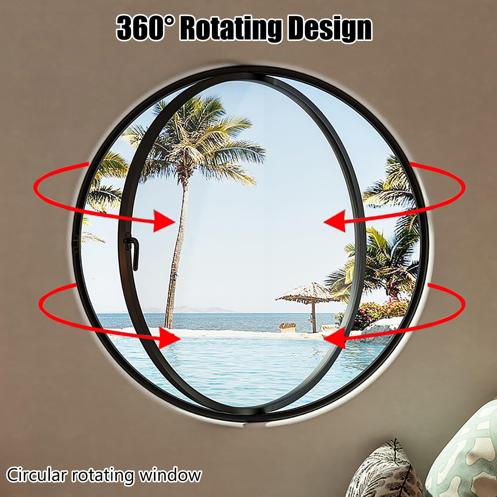 Ventana redonda negra para cobertizo, ojo de buey giratorio de 15.7 pulgadas con asas, ventana de salida de vidrio templado de 360° para baño, casa, sótano, tamaño pequeño
