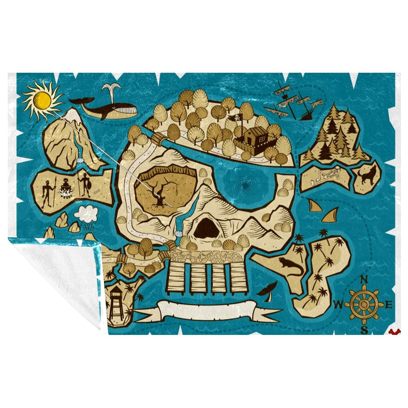 Couverture crâne de pirates nautiques plaid anti-frissons doux lit canapé 150x100cm