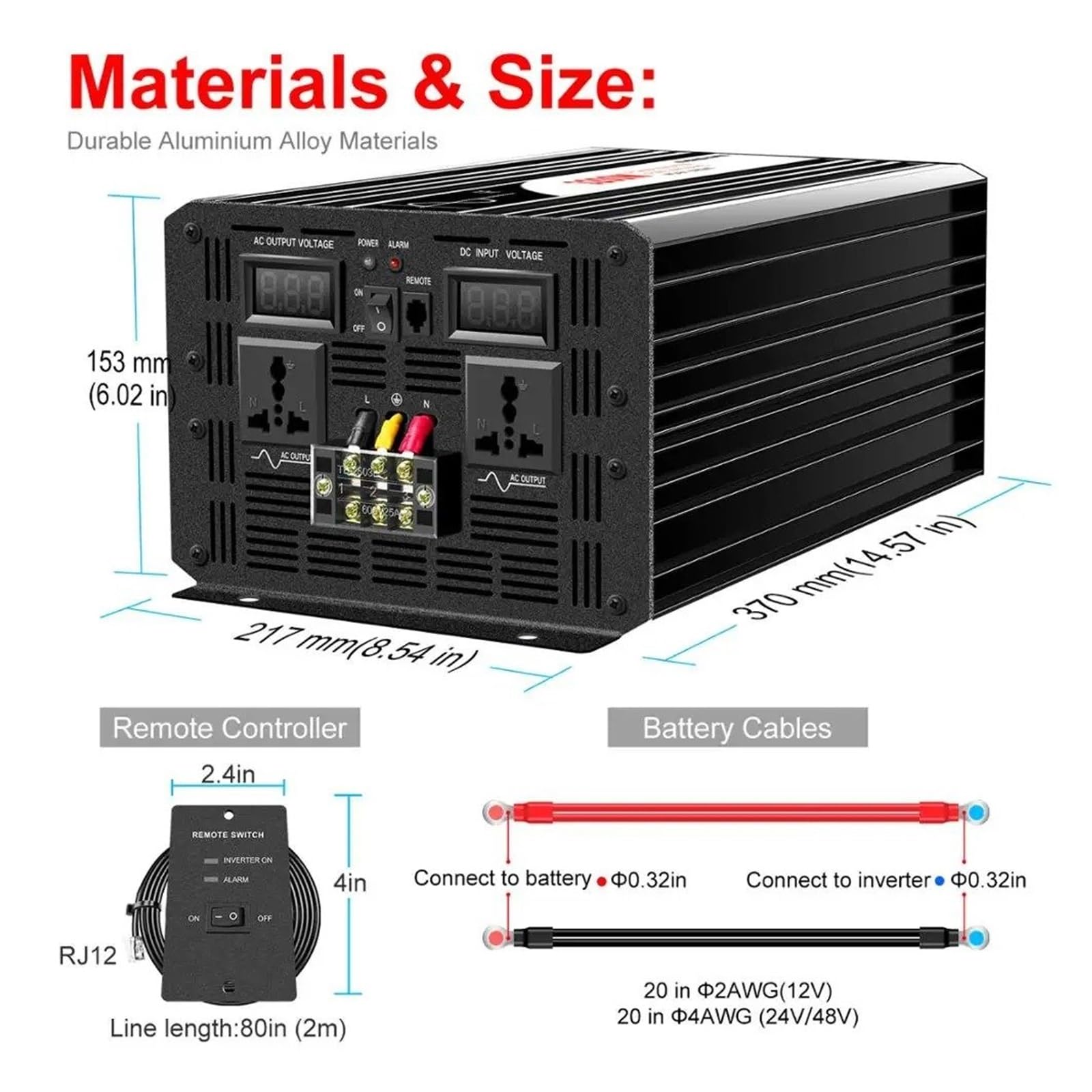 Inversor Energía Solar Onda Sinusoidal Pura 3200 W 6400 W CC 12 V 24 V 48 V A CA 110 V 220 V Pantalla Digital(12V,220V-230V,Universal)