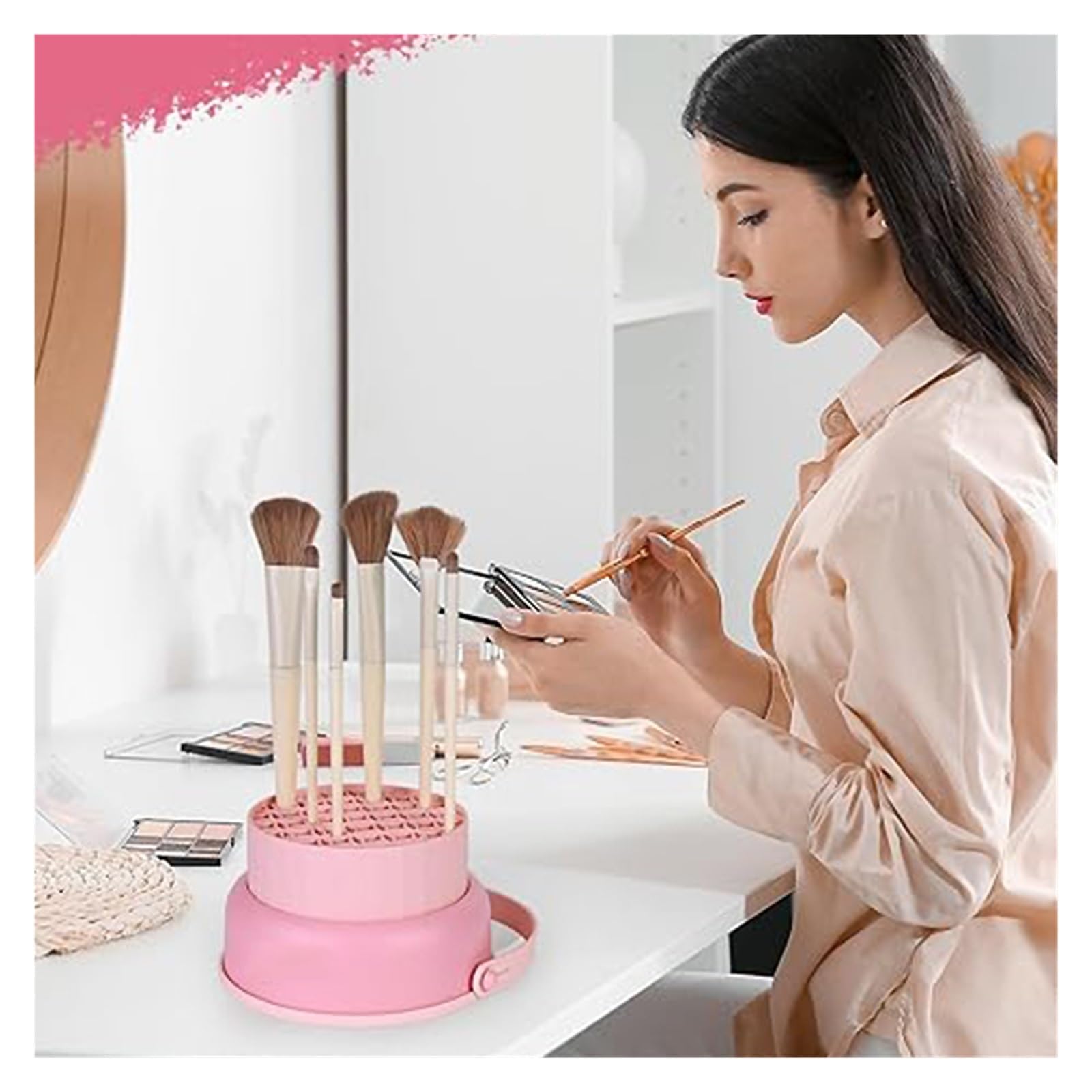 Seau de nettoyage pour pinceaux de maquillage - Outil de lavage et de séchage pour les amateurs de beauté (B)
